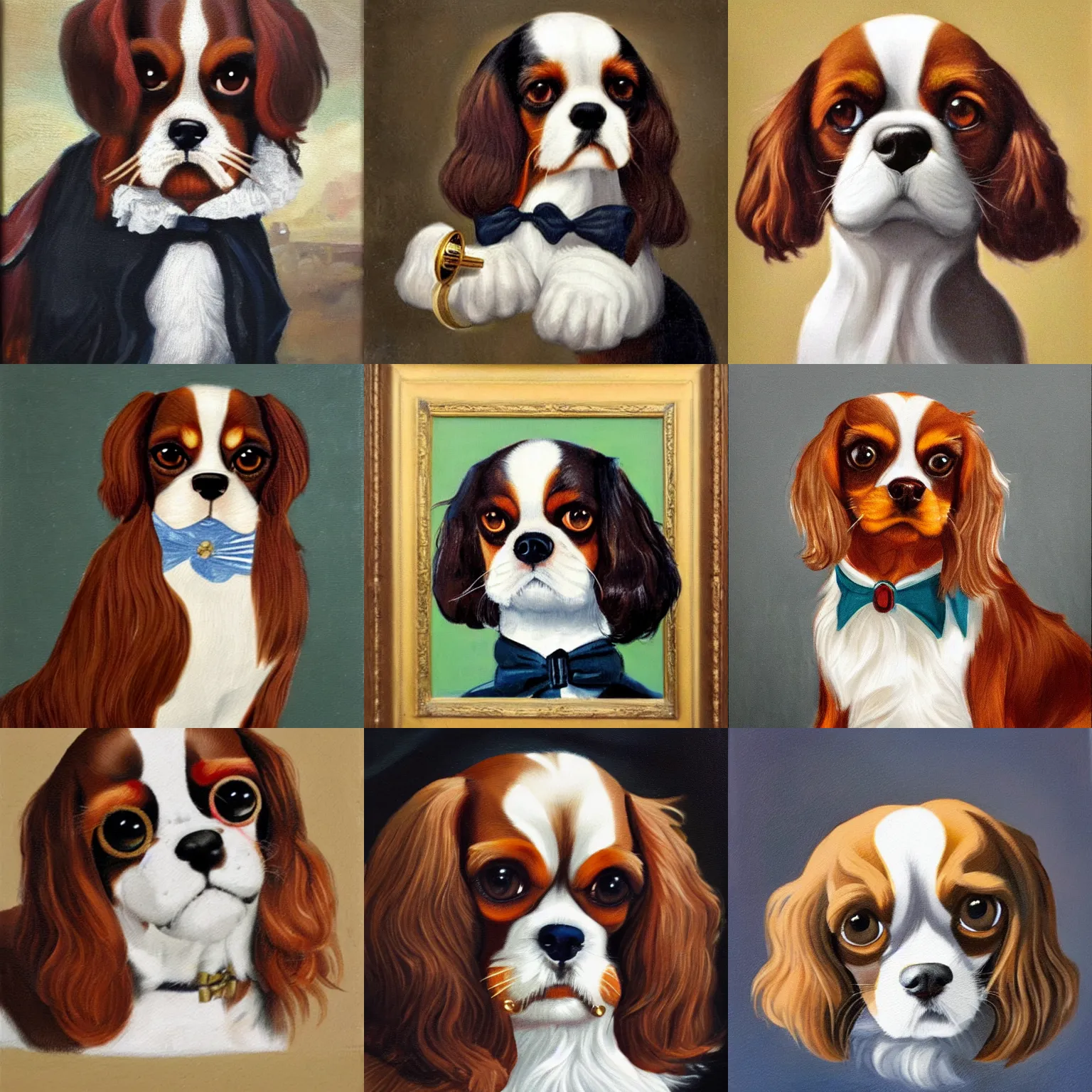 Prompt: a monocle cavalier king charles spaniel with a monocle, wearing a monocle, monocle monocle monocle!!!, dignified aristocrat, oil on canvas