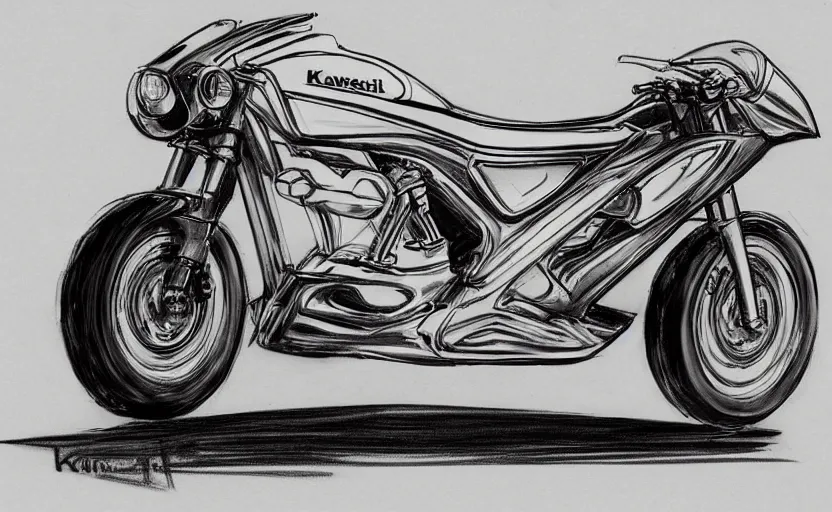 Image similar to 1 9 7 0 s kawasaki sport motorcycle concept, sketch, art,