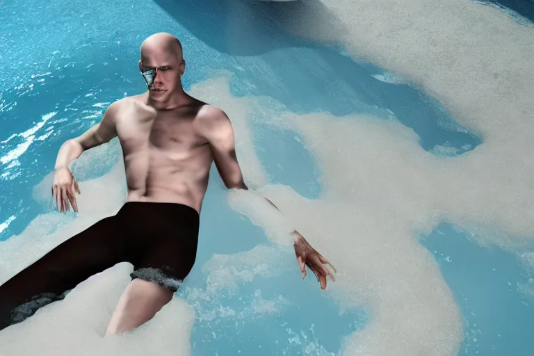 Prompt: hyperrealistic film still of hitman swimming in a pool of slushie at 7 1 1 stunning 3 d render, inspired by istvan sandorfi & greg rutkowski & unreal engine, perfect facial symmetry, dim volumetric cinematic lighting, 8 k octane comprehensive render, extremely hyper - detailed, incredibly lifelike attributes, intricate, real flesh texture, masterpiece, artstation, stunning,