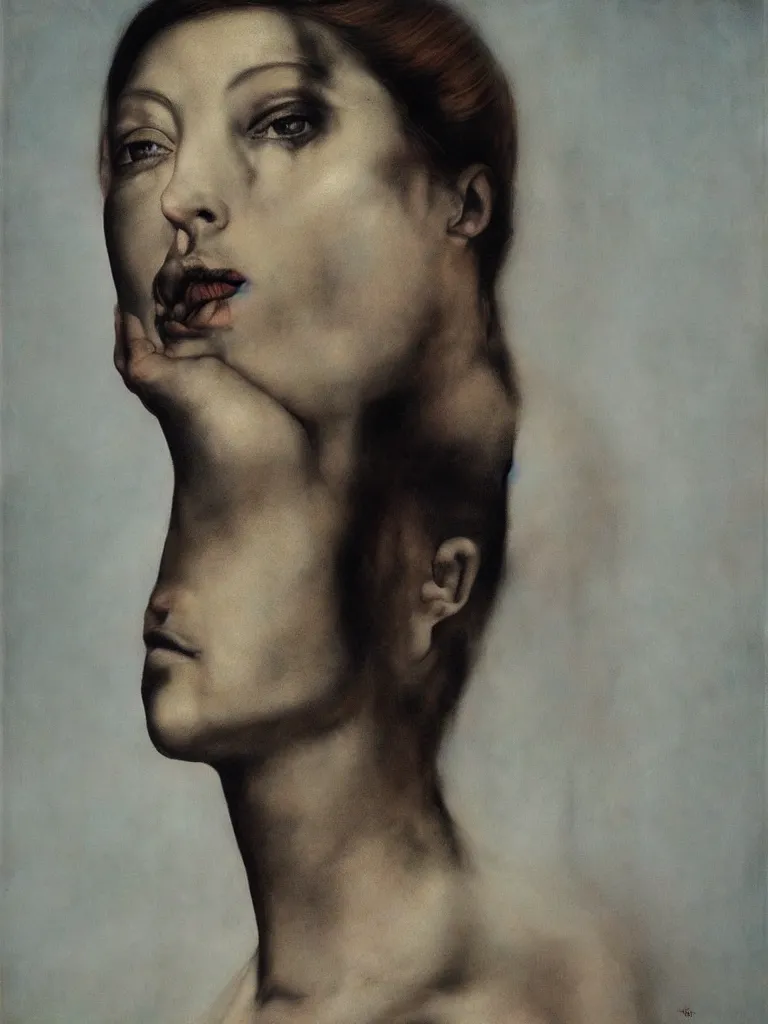 Prompt: portrait of a woman by saturno butto, high contrast, photography, dark, portrait, surrealism, figurativism, 8 k