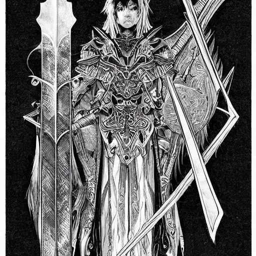 Image similar to highly detailed perspective magic sword drawing black and white goetic pen and ink concept design by hiroya oku!! mucha sword concept art design still life