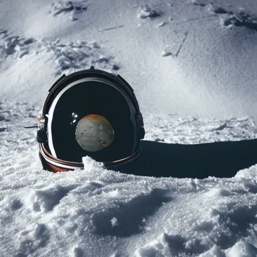 Image similar to an astronaut ’ s helmet buried in the snow