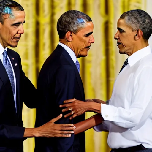 Image similar to president obama awarding president obama a medal on a necklace
