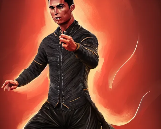 Image similar to cristiano ronaldo as a strong fantasy magician who does magic, fantasy art, in the style of Turine Tran, illustration, epic, fantasy, intricate, elgant, amazing detail, digital painting, artstation, concept art, smooth, sharp focus