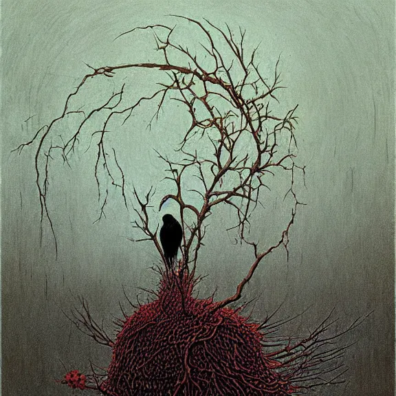 Image similar to crow girl in thorns by Beksinski