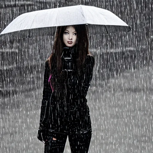 Prompt: a portrait of blackpink Lisa singer posing in the rain