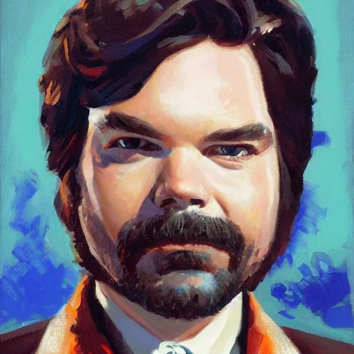 Image similar to a highly detailed beautiful portrait of matt berry as jackie daytona, by gregory manchess, james gurney, james jean