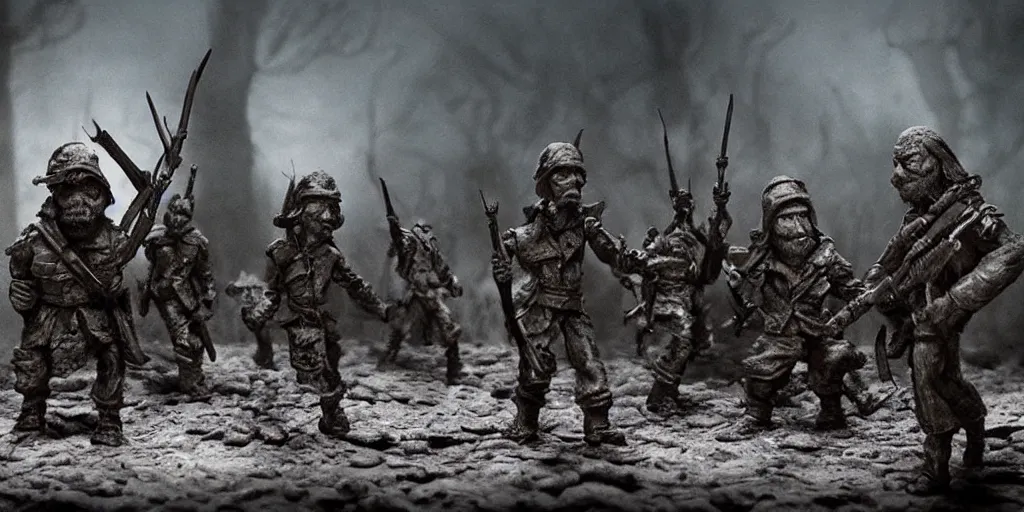 Image similar to the last war, extremely detailed claymation art, extremely realistic, dark, moody, foggy