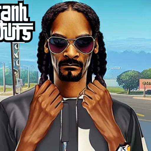 Image similar to snoop dogg as gta 5 cover art