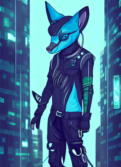 Image similar to beautiful portrait commission of a male furry anthro dolphin-headed fursona with a fin wearing cyberpunk clothes. Cyberpunk city at night