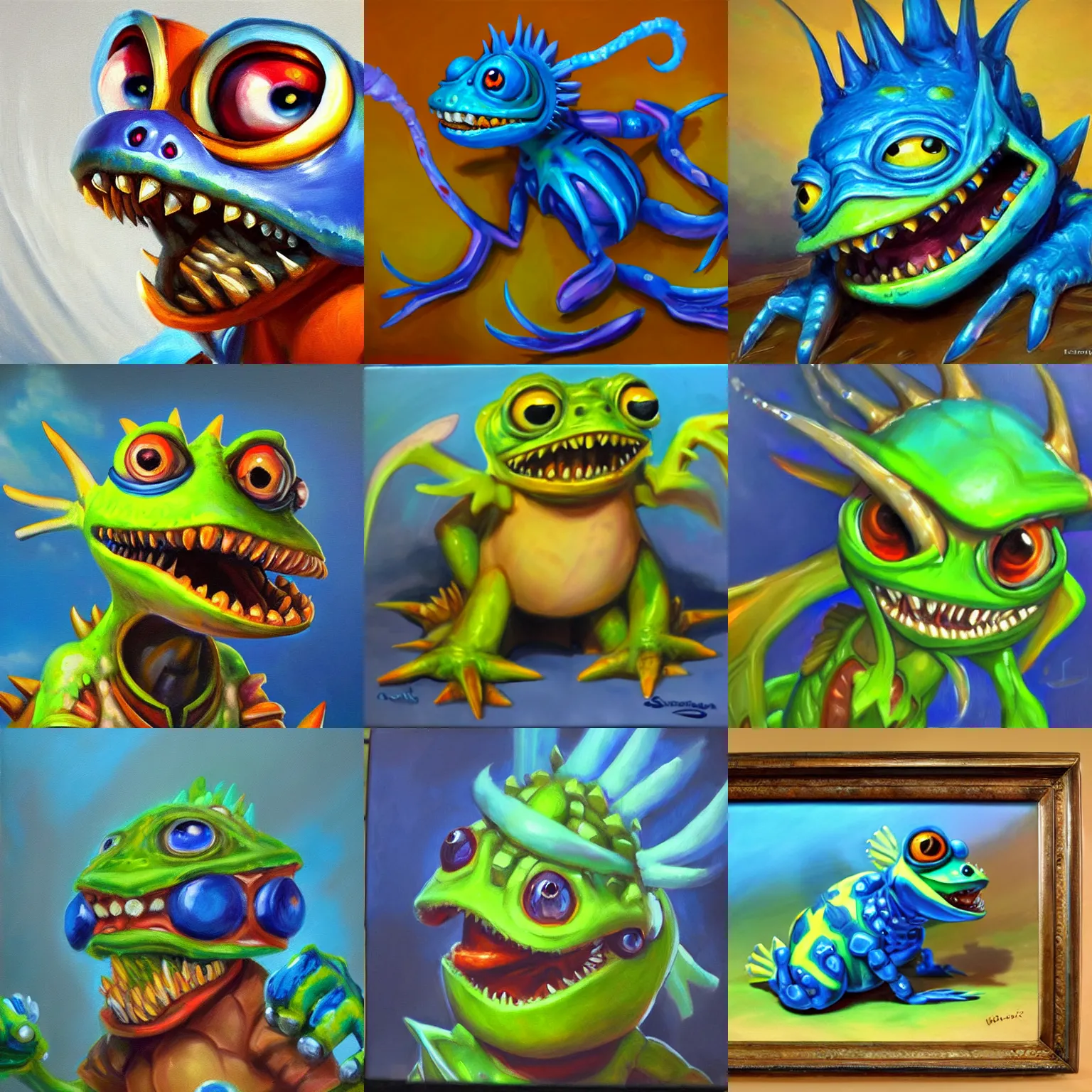 Prompt: An oil painting of a Murloc from World of Warcraft
