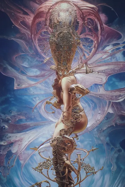 Image similar to now is the time to relaunch the dream weapon, by artgerm and yoshitaka amano and moebius and hr giger and zdislaw beksinski and hajime sorayama and alphonse mucha, hyperdetailed, symmetry, glamour, surreal, dc comics, ornate, stunning, nebula, explosions in the sky, trending on artstation