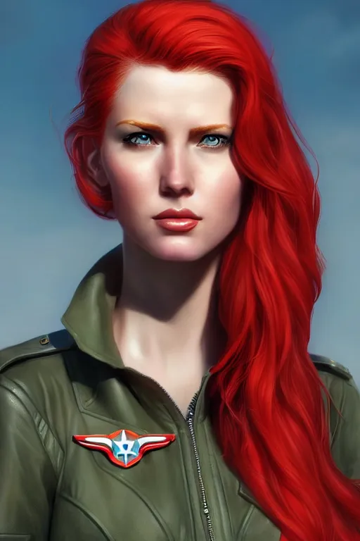 Prompt: epic professional digital portrait art of attractive redhead woman airforce pilot, 4 0 mm lens, facing front, by neal adams and adam hughes, artstation, cgsociety, wlop, pixiv, epic, much wow, much detail, gorgeous, detailed, cinematic, masterpiece