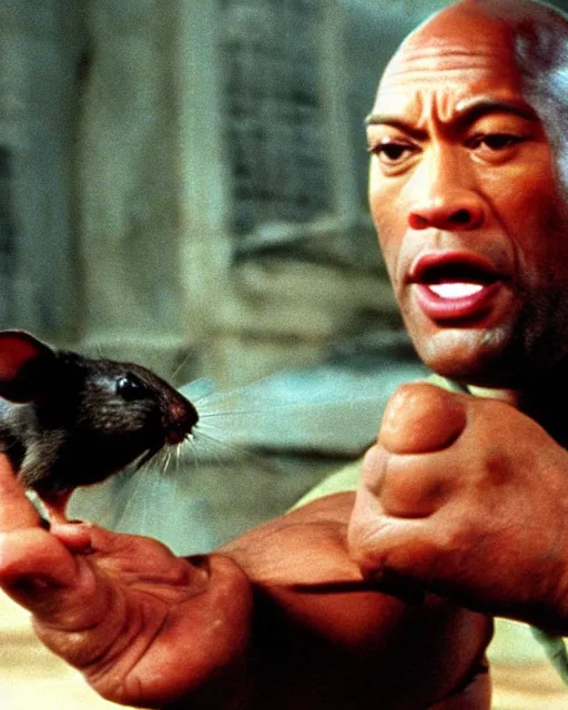 Image similar to film still close - up shot of dwayne johnson as john coffey petting a mouse in the movie the green mile. photographic, photography