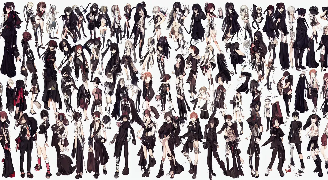 Image similar to fashion, shibuya, anime, game, characters reference sheet, high quality, ultra detailed