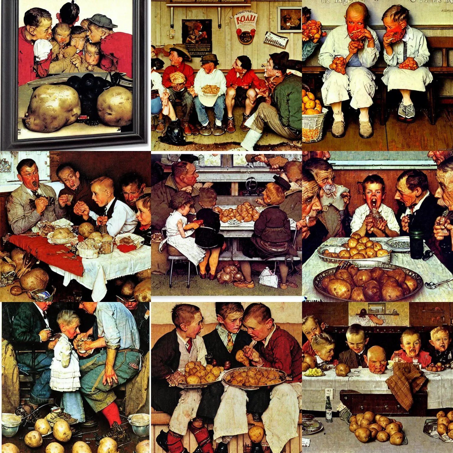 Prompt: The potatoes eaters, by norman rockwell