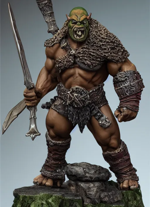 Prompt: Image on the store website, eBay, Wonderfully detailed 100mm Resin figure of a very muscular orc warrior.