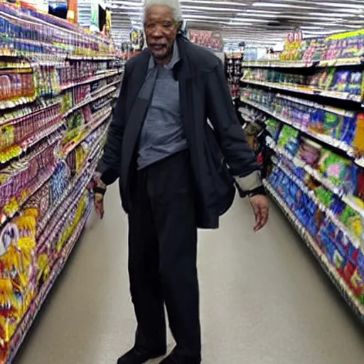 Image similar to a surveillance footage of Morgan Freeman at Walmart