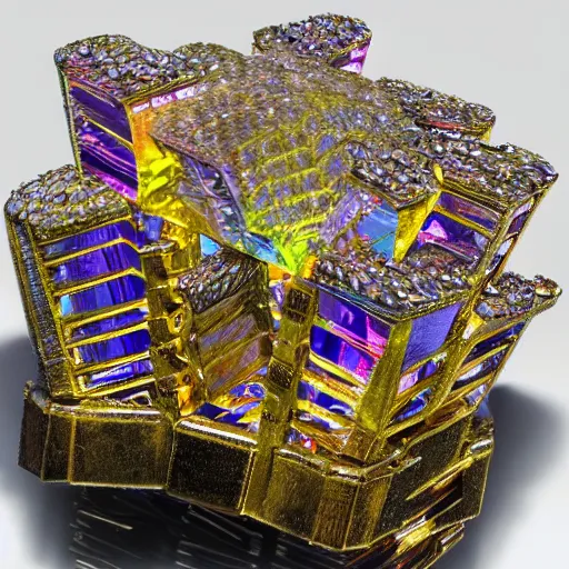 Prompt: bismuth crystals grown in the form of a crown