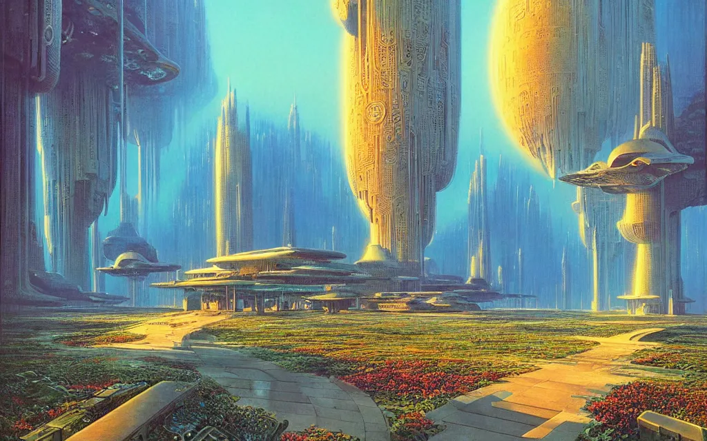Image similar to a scifi utopian temple, future perfect, award winning digital by bruce pennington art