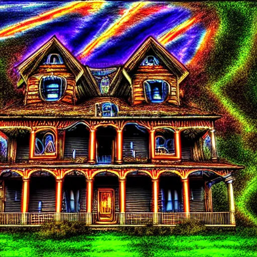 Image similar to Haunted House in the style of Alex Grey Cosm HDR