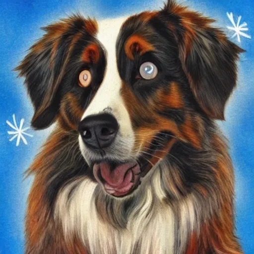 Image similar to australian shepard in the style of neil gaiman