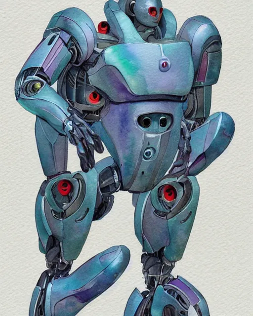 Image similar to a watercolor painting full body character portrait of a humanoid robotic machine mutant in the style of moebius in the style of leonard boyarsky trending on artstation deviantart pinterest detailed photorealistic highlights and shadow hd 8 k post - processing high resolution