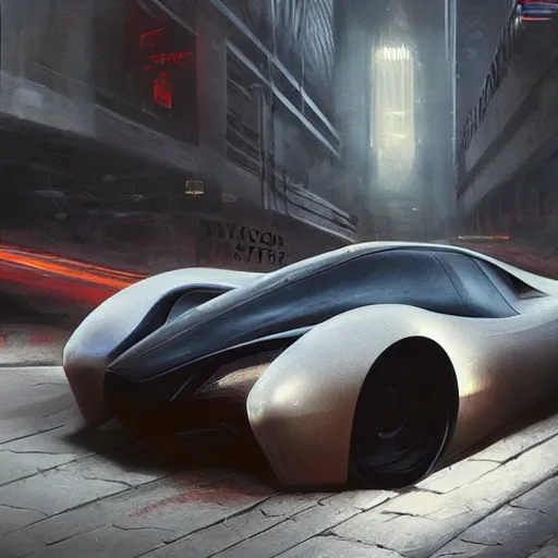 Image similar to modded car, elegant, digital painting, concept art, smooth, sharp focus, art style from Wang Ke and Greg Rutkowski and Bruce Kaiser and Scott Robertson and Dmitry Mazurkevich and Doruk Erdem and Jon Sibal, small style cue from Blade Runner and Minority Report and iRobots