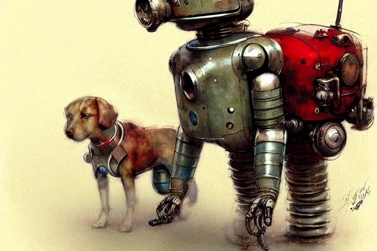 Image similar to adventurer ( ( ( ( ( 1 9 5 0 s retro future robot android dog. muted colors. ) ) ) ) ) by jean baptiste monge!!!!!!!!!!!!!!!!!!!!!!!!! chrome red