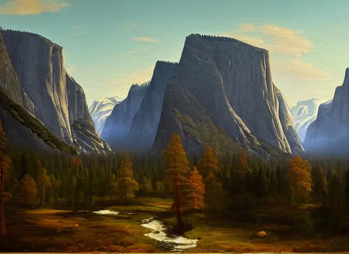 Image similar to yosemite national park in the style of hudson river school of art, oil on canvas