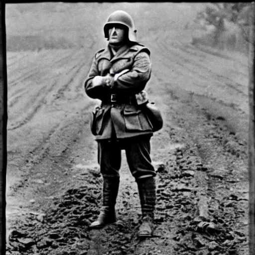 Image similar to omni man, historical photo, ww 2, trench