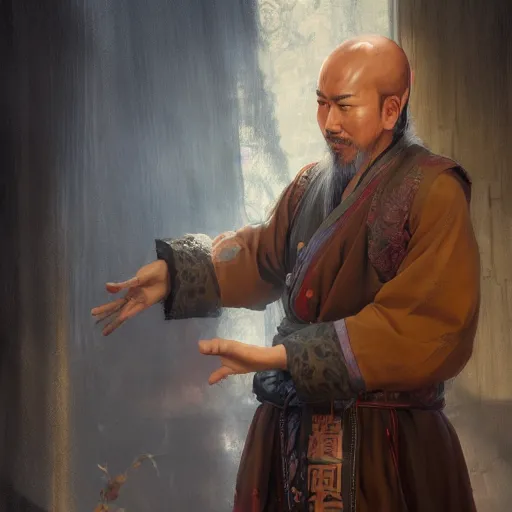 Prompt: portrait painting of a chinese taoist priest about 3 0 years old, like zunlong by wenjun lin, irakli nadar, bright colors, octopath traveler, wenjun lin, unreal engine 5 highly rendered, global illumination, radiant light, detailed and intricate environment