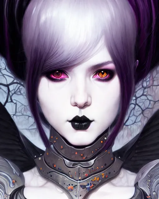 Prompt: portrait of beautiful cute goth girl with short white hairs in warhammer armor, art by ( ( ( kuvshinov ilya ) ) ) and wayne barlowe and gustav klimt and artgerm and wlop