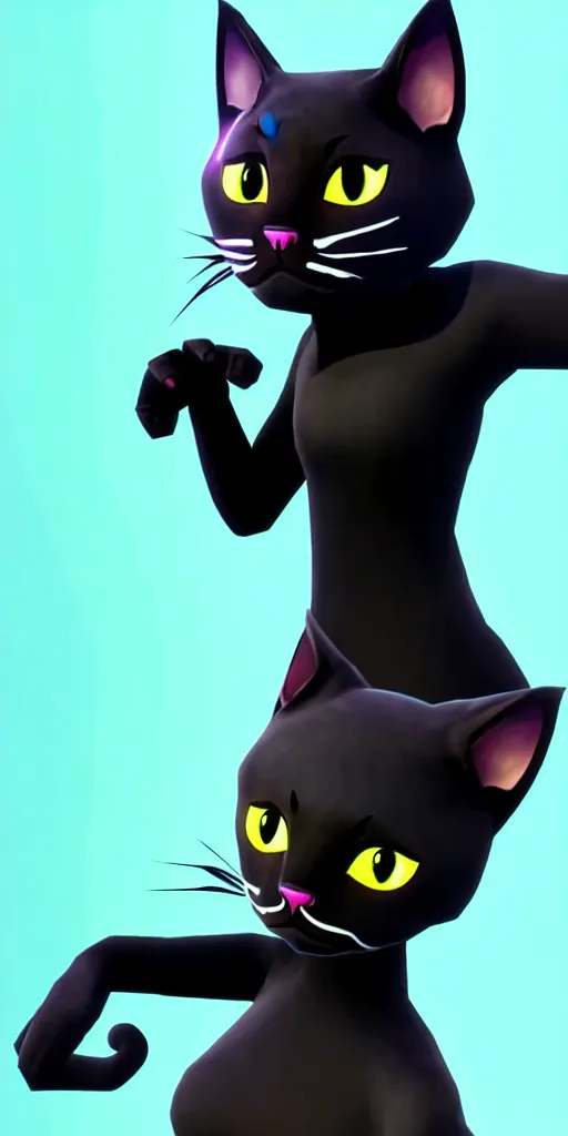 Image similar to an avatar of a black cat in the style of fortnite