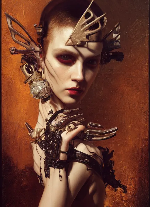 Image similar to highly detailed oil painting | very intricate | cinematic lighting | award - winning | cyberpunk goth fashion by alexander mcqueen | by roberto ferri, by tom bagshaw, by j. c. leyendecker and klimt, american romanticism, by austin osman spare, artstation, cgsociety, official art, octane