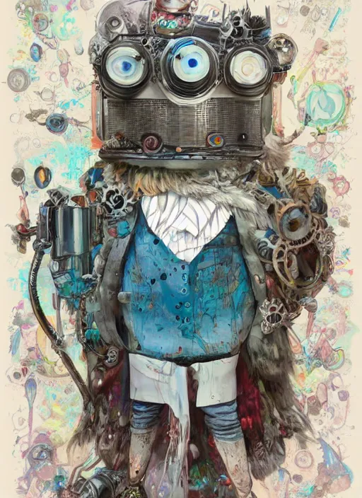 Prompt: anthropomorphic wise wealthy white - owl travels through time via steampunk portals, pixiv fanbox, dramatic lighting, maximalist pastel color palette, splatter paint, pixar and disney exploded - view drawing, graphic novel by fiona staples and dustin nguyen, peter elson, alan bean, wangechi mutu, clean cel shaded vector art, trending on artstation