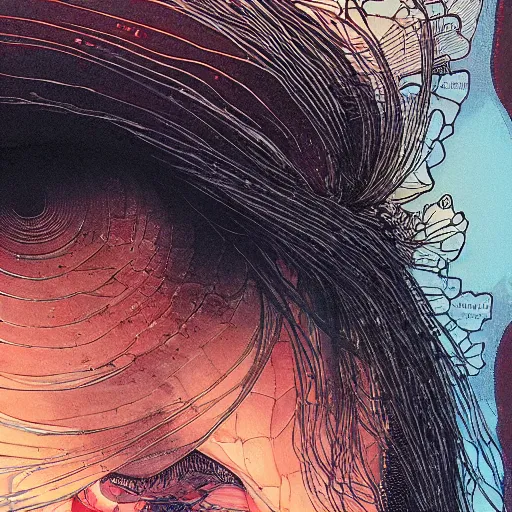 Image similar to closeup of face melting, by yoichi hatakenaka, masamune shirow, josan gonzales and dan mumford, ayami kojima, takato yamamoto, barclay shaw