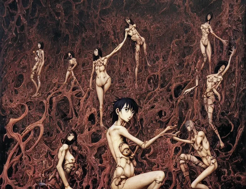 Prompt: professional fine anime artwork by Junji Ito of a group of cyborgs in hell. abstract expressionism thick flowing oil acrylic painting. Masterpiece by beksinski, carl spitzweg, moebius and tuomas korpi. baroque elements. baroque element. intricate artwork by caravaggio. Oil painting. Trending on artstation. 8k