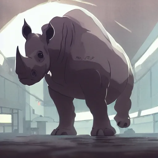 Image similar to a strong rhino at the gym, illustration concept art anime key visual trending pixiv fanbox by wlop and greg rutkowski and makoto shinkai and studio ghibli and kyoto animation symmetrical facial features