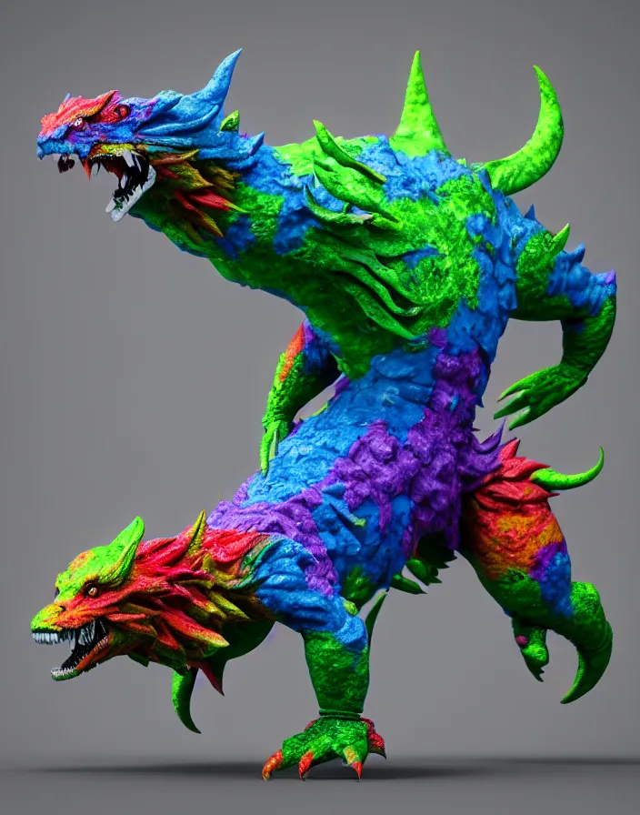 Image similar to 3 d render of a colorful kaiju!!! sofubi!!!! promo shots 4 k photography