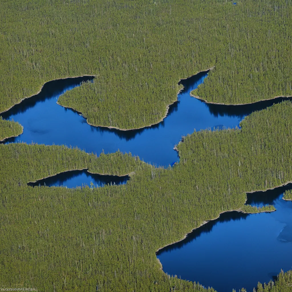 Prompt: ariel view of aukstaitija national park, lake asalnai, very detailed, 4 k, award winning photography