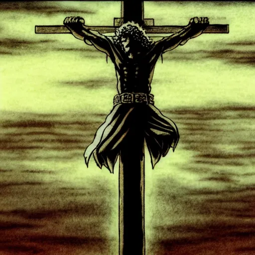 Jesus hanging on the cross in the style of Berserk by, Stable Diffusion