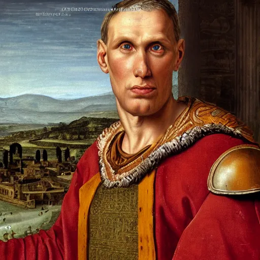 Image similar to Jerma985 in Ancient Rome, detailed, highly detailed, heroic, epic, complex, very detailed, realistic, HD quality, 8k resolution, body and headshot, Oil Painting, Italian Renaissance Painting of Jerma985, Italian Renaissance Painting Style, Renaissance Painting Style, Painting, Trending on Artstation