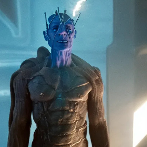 Image similar to film still of Jeff Goldblum as Ronan The Accuser with hammer in Guardians of the Galaxy, 4k