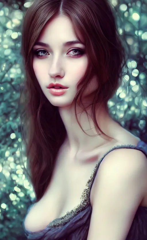 Image similar to a gorgeous russian female photo, bokeh, beautiful face, professionally retouched, soft lighting, realistic, smooth face, full body shot, torso, dress, perfect eyes, sharp focus on eyes, 8 k, high definition, insanely detailed, intricate, elegant, art by artgerm and kyoung hwan kim