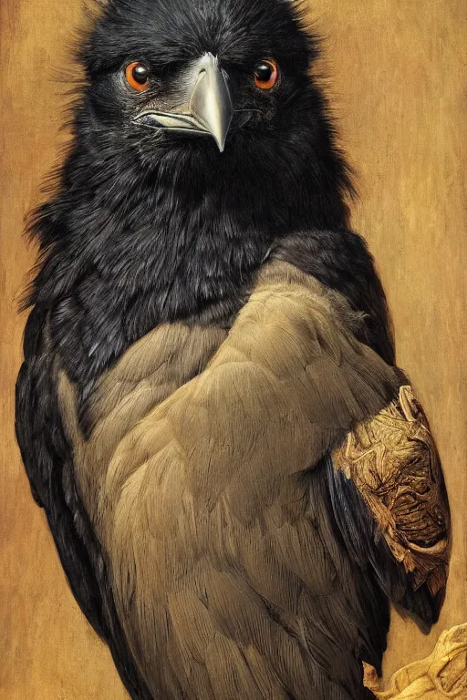 Prompt: a breathtakingly stunningly beautifully highly detailed animal portrait of a majestic raven, by rosetti and michael cheval and rosetti and turner, 4 k