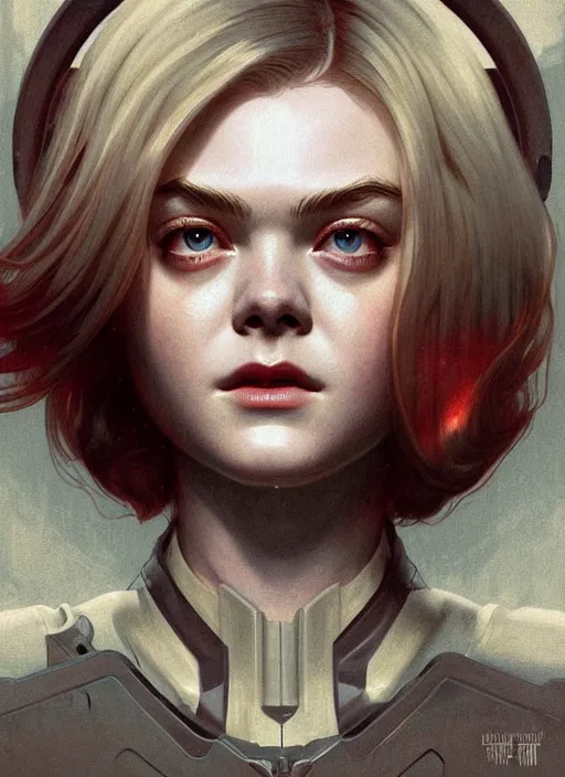 Image similar to symmetry!! portrait of elle fanning in fallout 3, horror, fashion, dark!! intricate, elegant, highly detailed, digital painting, artstation, concept art, smooth, sharp focus, illustration, art by artgerm and greg rutkowski and alphonse mucha