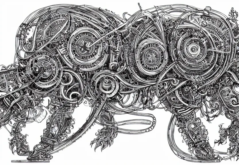 Prompt: schematic blueprint of highly detailed ornate filigreed convoluted ornamented elaborate cybernetic rat, full body, character design, middle of the page, art by da vinci