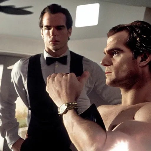 Prompt: henry cavill in true lies, movie scene