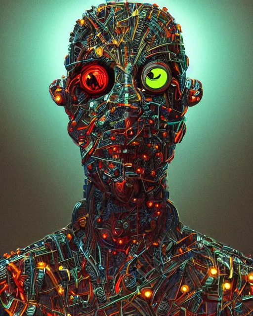 Image similar to portrait of Tennis Ball Monster as a cyborg. intricate abstract. intricate artwork. by Tooth Wu, wlop, beeple, dan mumford. mulholland drive by david lynch, dune by david lynch, octane render, trending on artstation, greg rutkowski very coherent symmetrical artwork. cinematic, hyper realism, high detail, octane render, 8k, iridescent accents